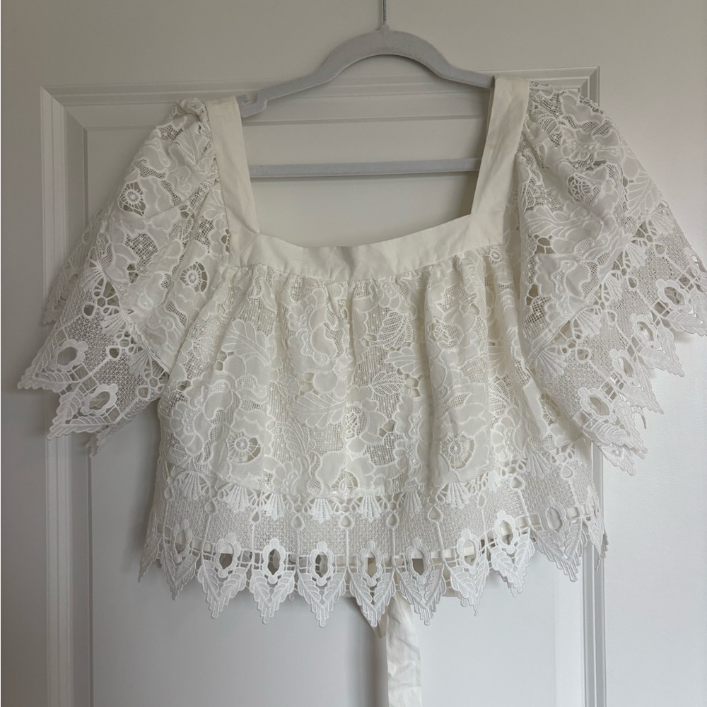 Ivory Lace Square-Neck Peasant Blouse